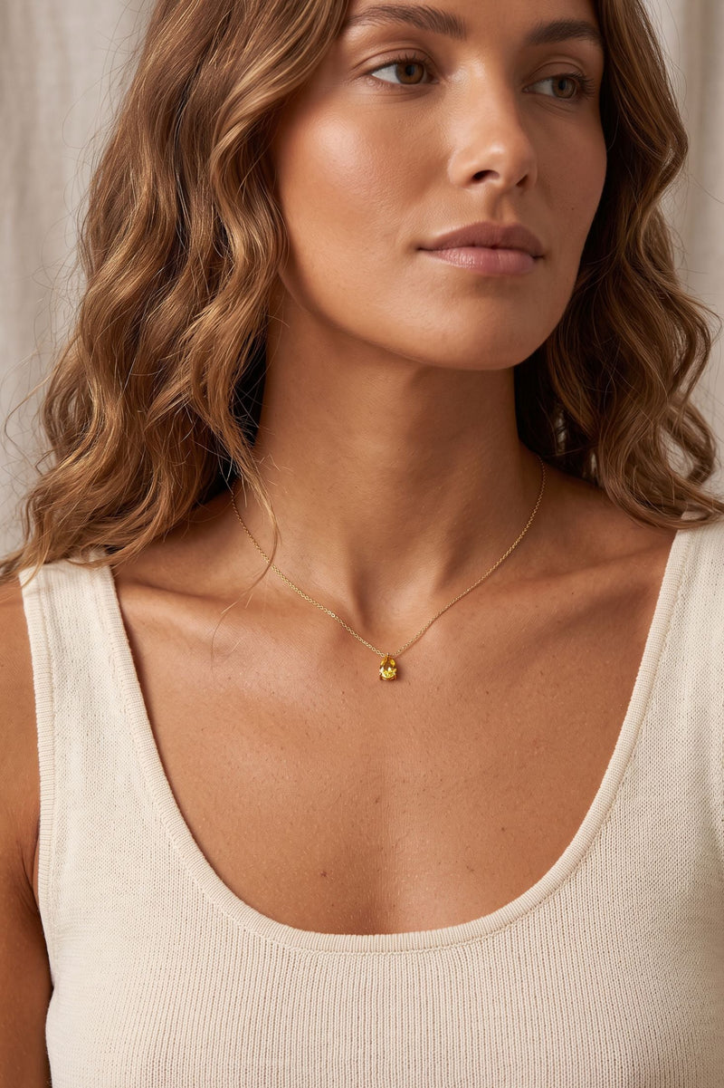 Adele Teardrop Necklace Gold Citrine