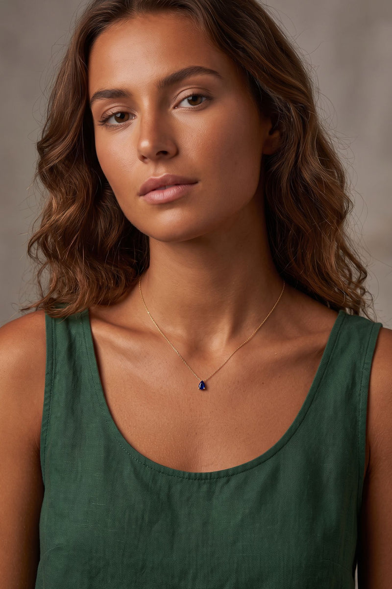 Adele Teardrop Necklace Gold Sapphire