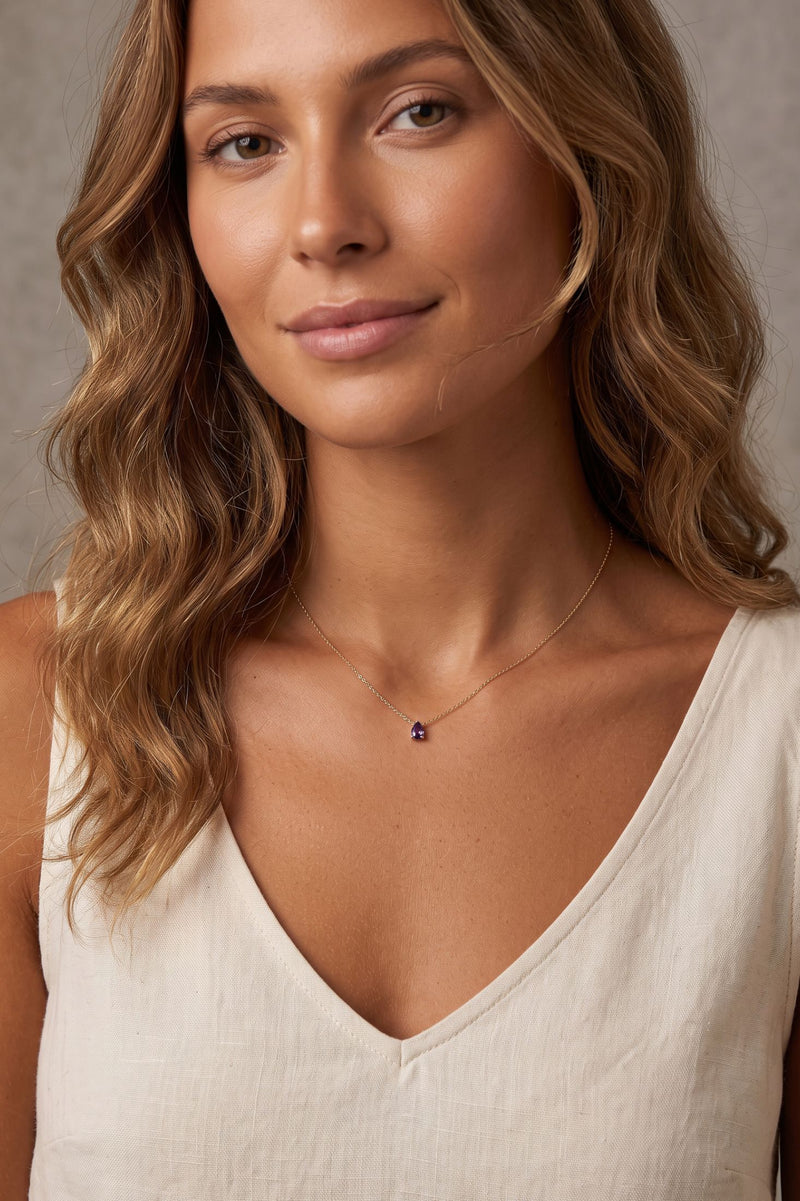 Adele Teardrop Necklace Gold Amethyst