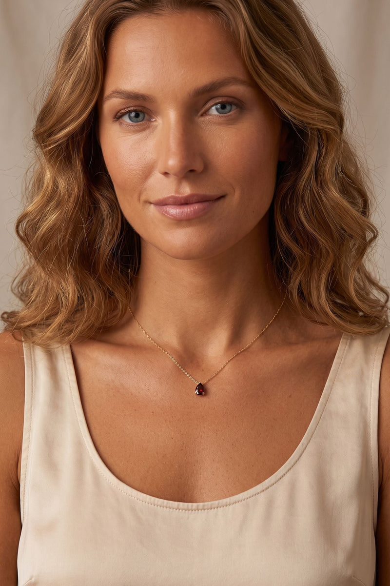 Adele Teardrop Necklace Gold Ruby