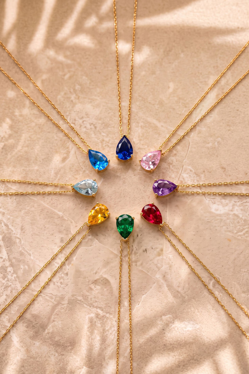 Adele Teardrop Necklace Gold Sapphire