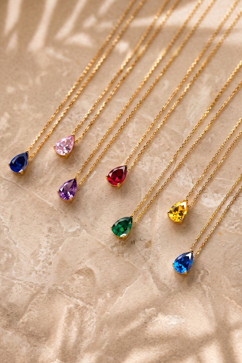 Adele Teardrop Necklace Gold Sapphire