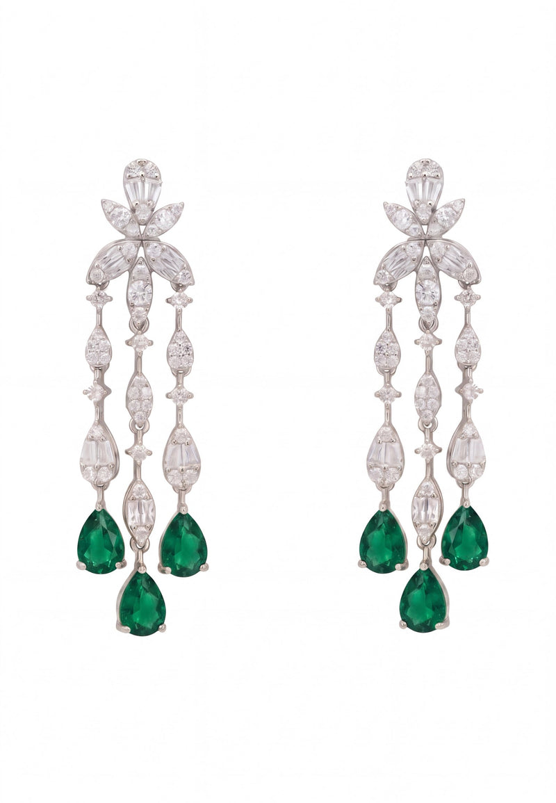 Duchess Emerald Drop Earrings Silver