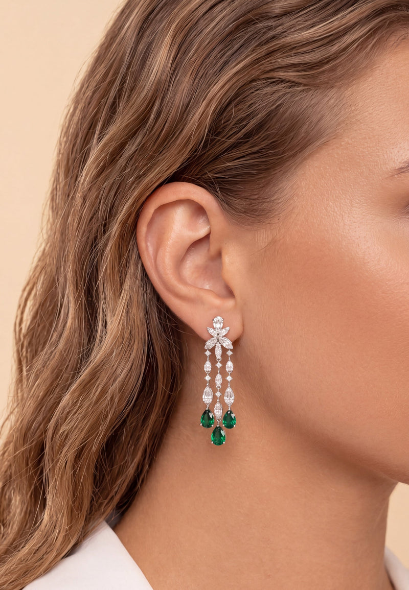 Duchess Emerald Drop Earrings Silver