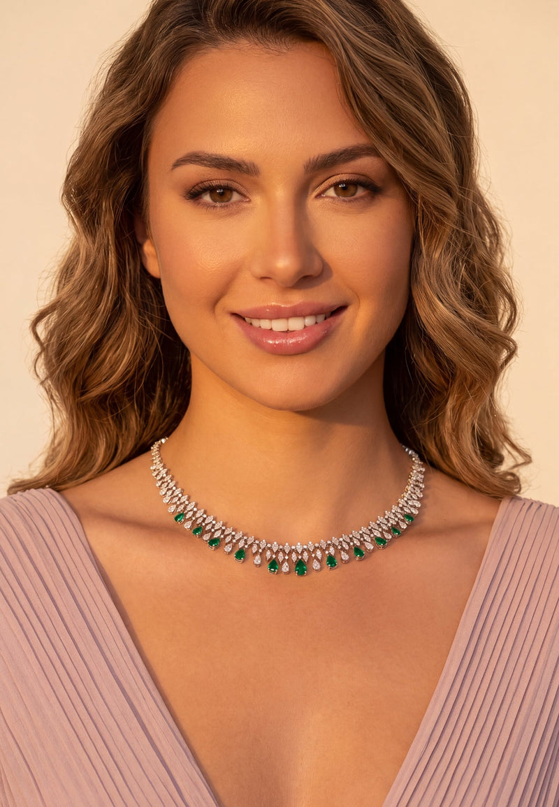 Duchess Emerald Statement Necklace Silver