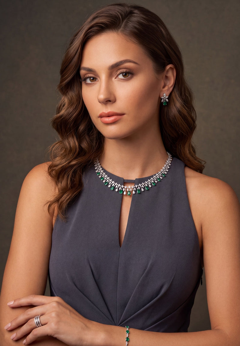 Duchess Emerald Statement Necklace Silver