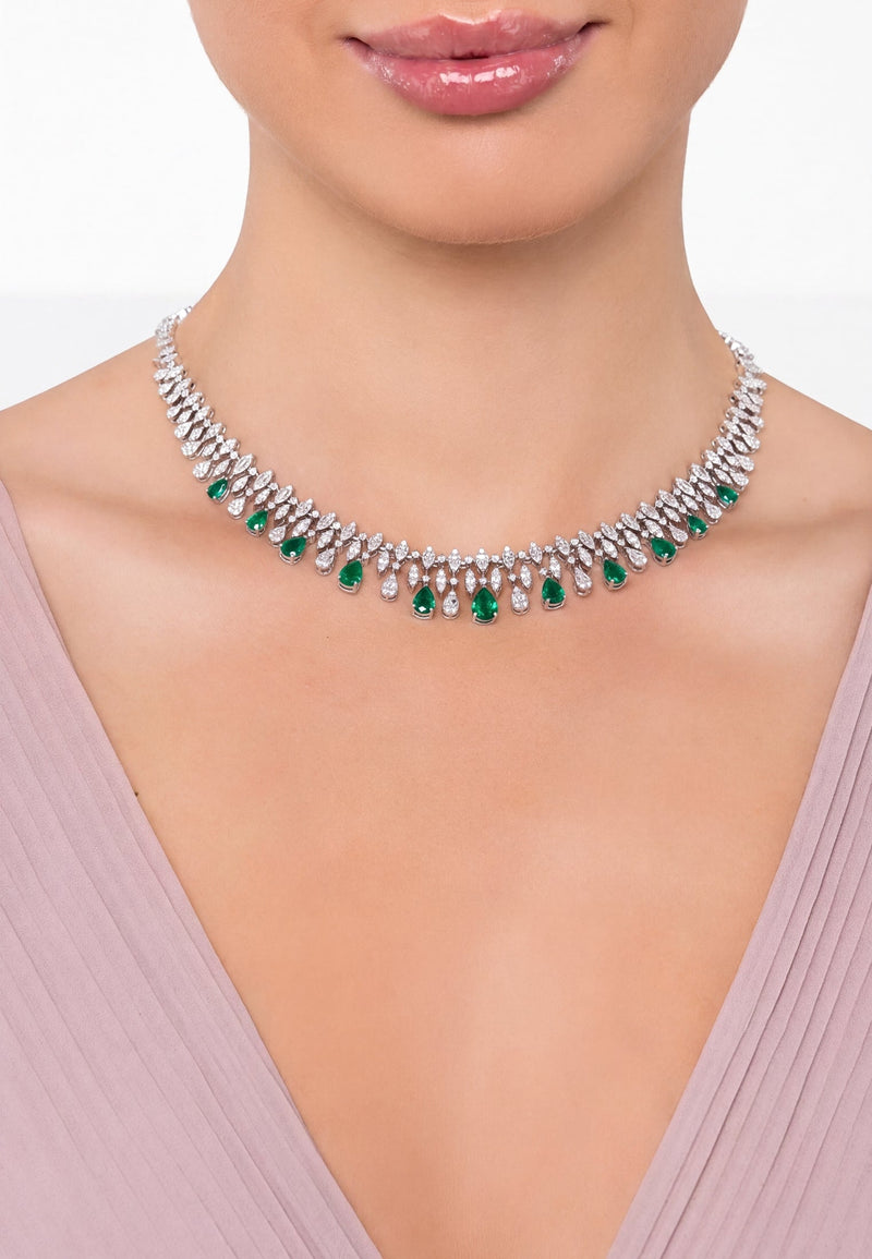 Duchess Emerald Statement Necklace Silver