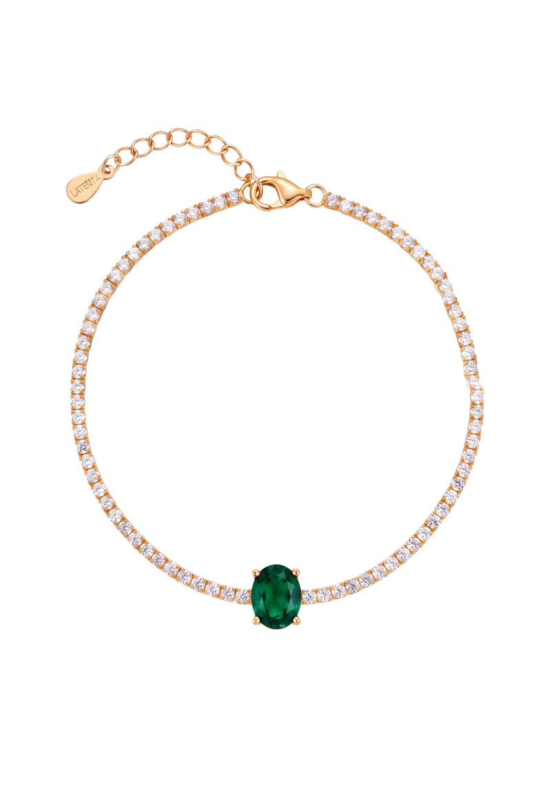 Garbo Oval Gemstone Tennis Bracelet Emerald Gold