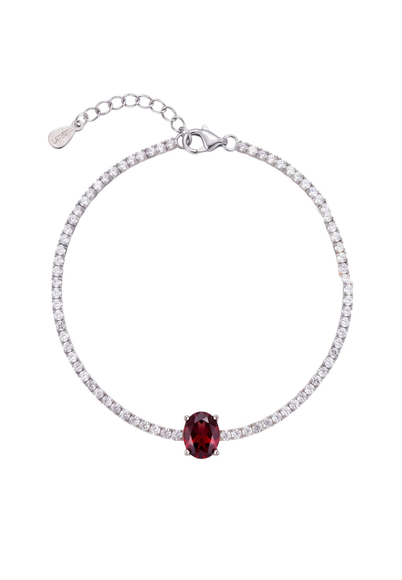 Garbo Oval Gemstone Tennis Bracelet Ruby Silver