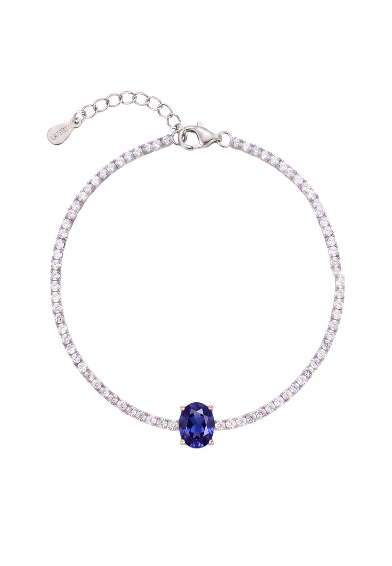 Garbo Oval Gemstone Tennis Bracelet Sapphire Silver
