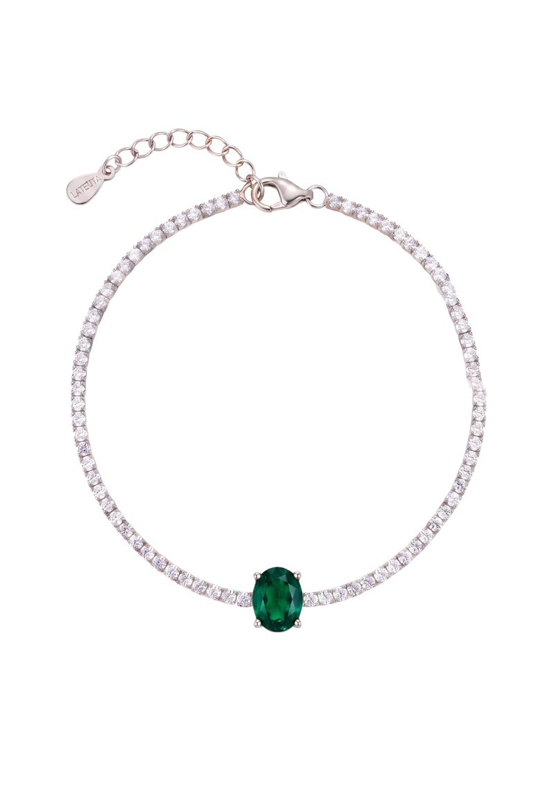 Garbo Oval Gemstone Tennis Bracelet Emerald Silver