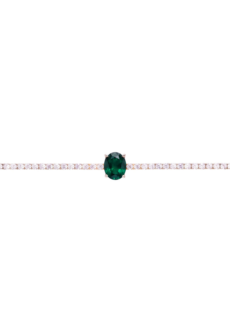 Garbo Oval Gemstone Tennis Bracelet Emerald Silver