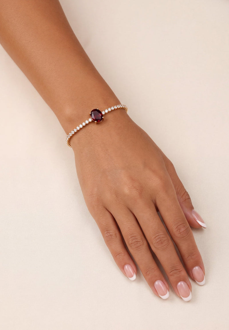 Garbo Oval Gemstone Tennis Bracelet Ruby Gold
