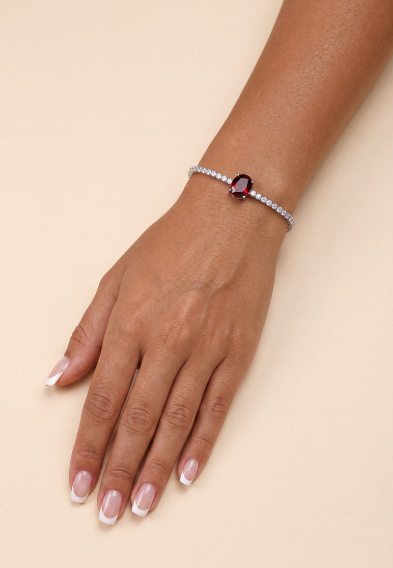 Garbo Oval Gemstone Tennis Bracelet Ruby Silver