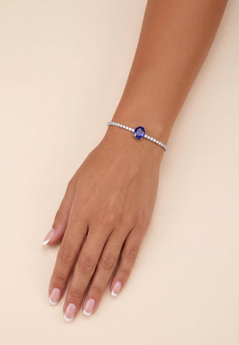 Garbo Oval Gemstone Tennis Bracelet Sapphire Silver