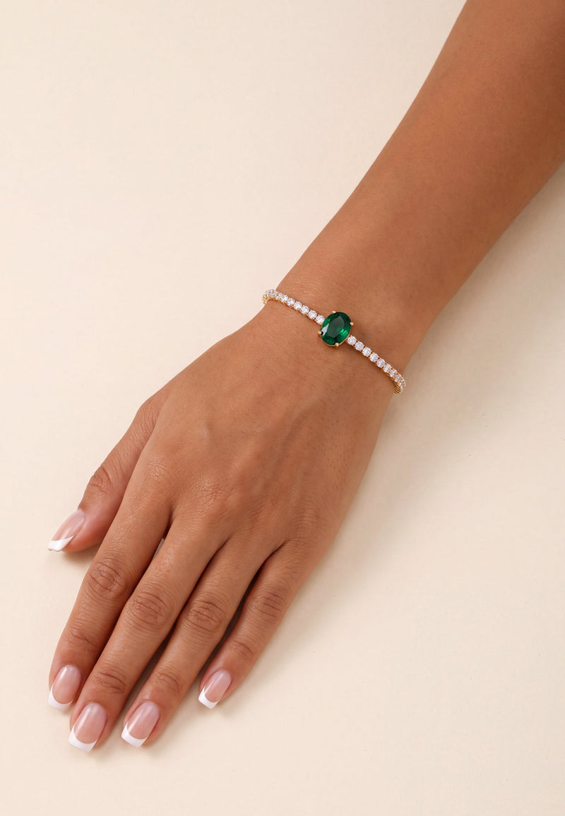 Garbo Oval Gemstone Tennis Bracelet Emerald Gold
