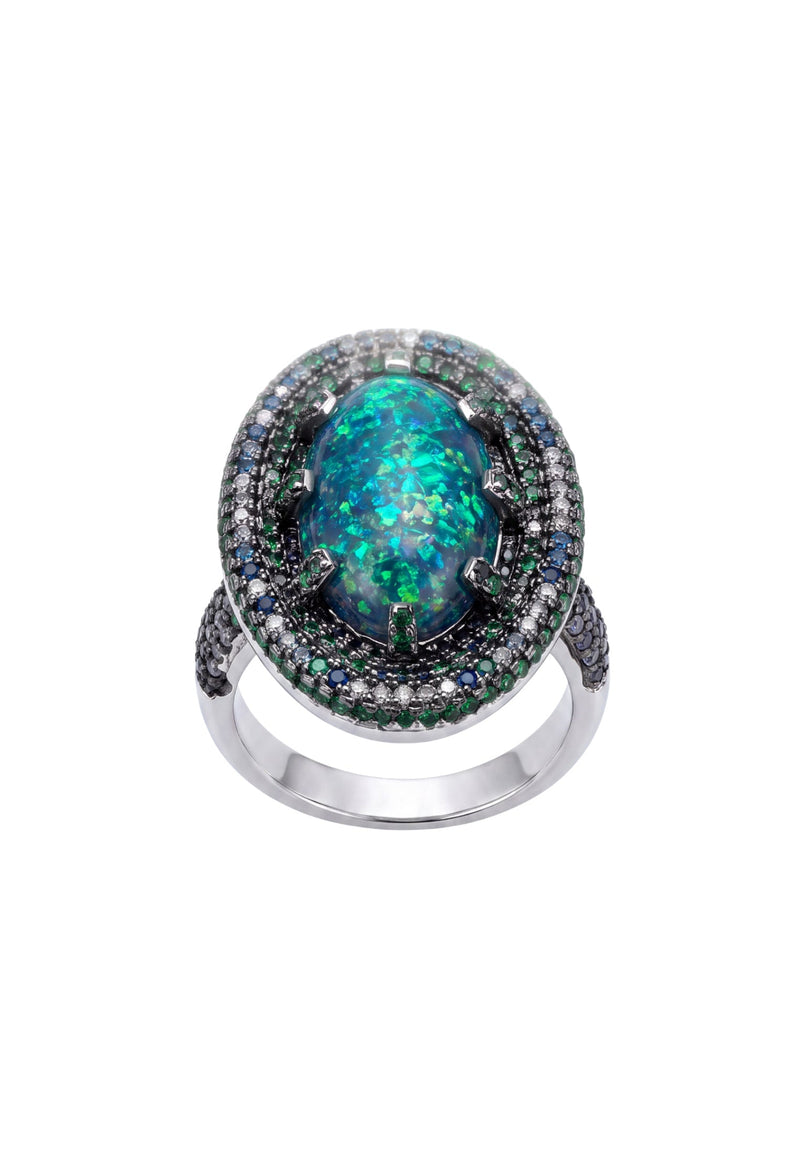 Serafina Green Opal Cocktail Ring Silver