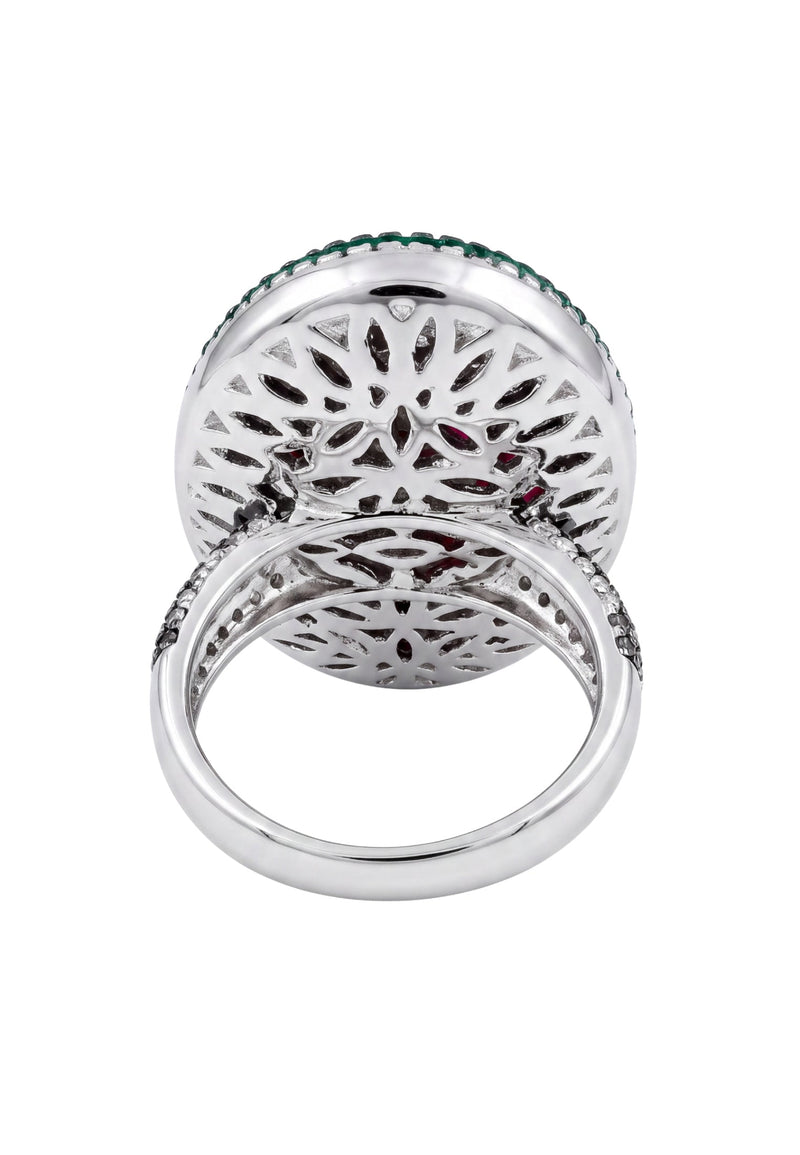 Serafina Green Opal Cocktail Ring Silver