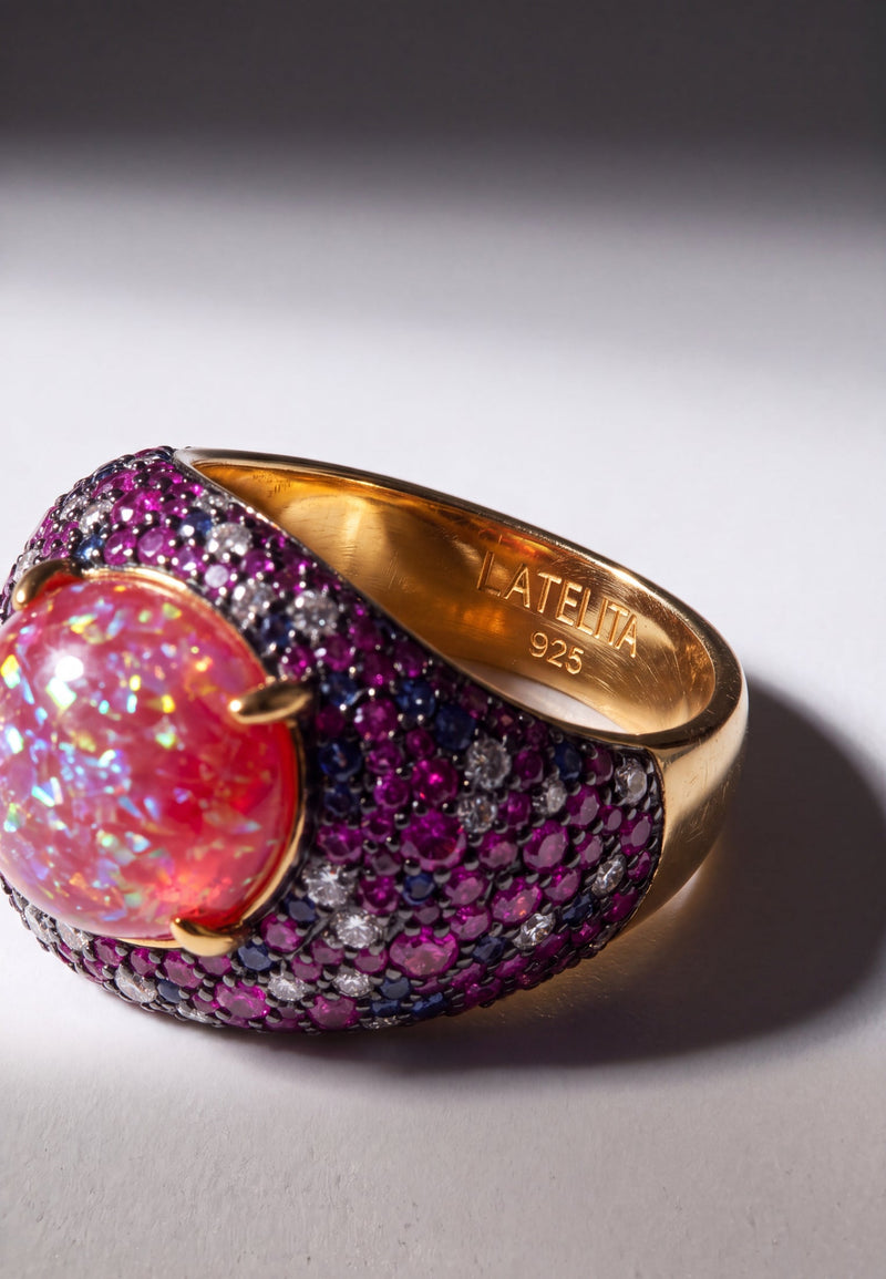Esmeralda Pink Opal Cocktail Ring Gold
