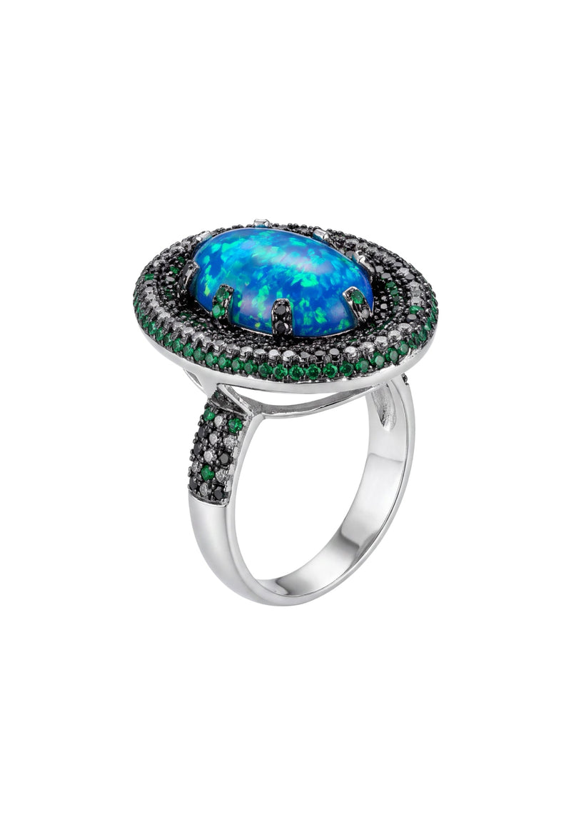 Serafina Blue Opal Cocktail Ring Silver