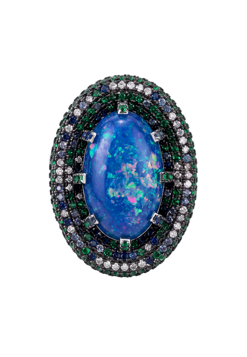 Serafina Blue Opal Cocktail Ring Silver
