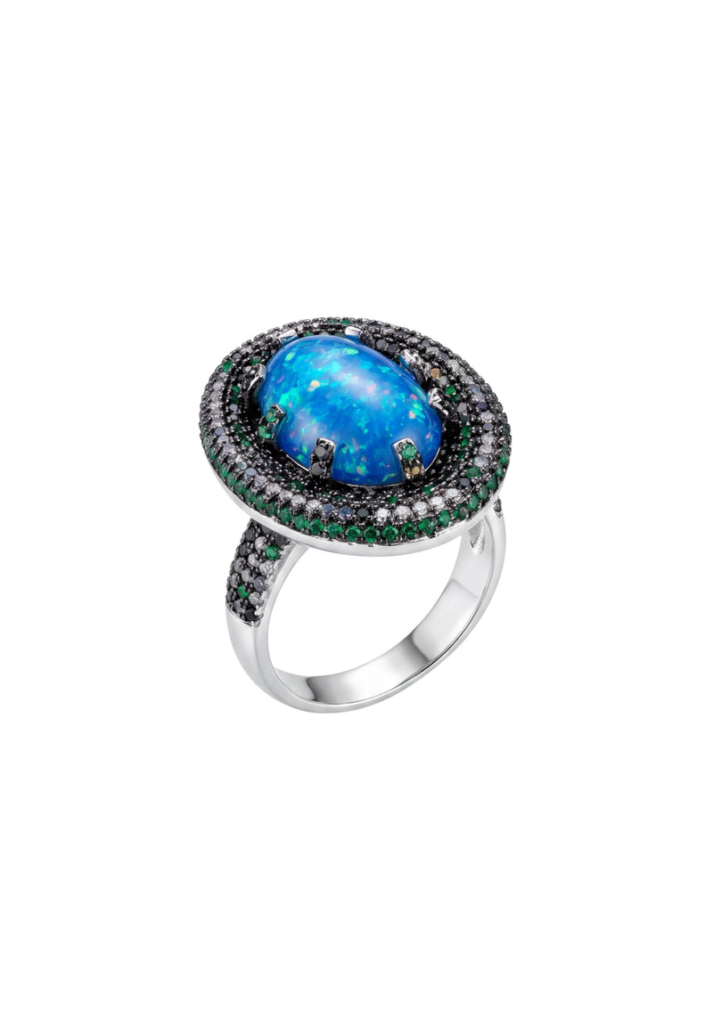 Serafina Blue Opal Cocktail Ring Silver