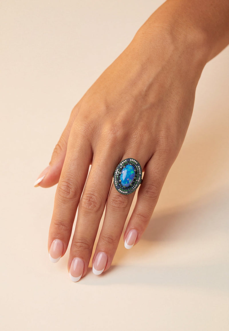 Serafina Blue Opal Cocktail Ring Silver