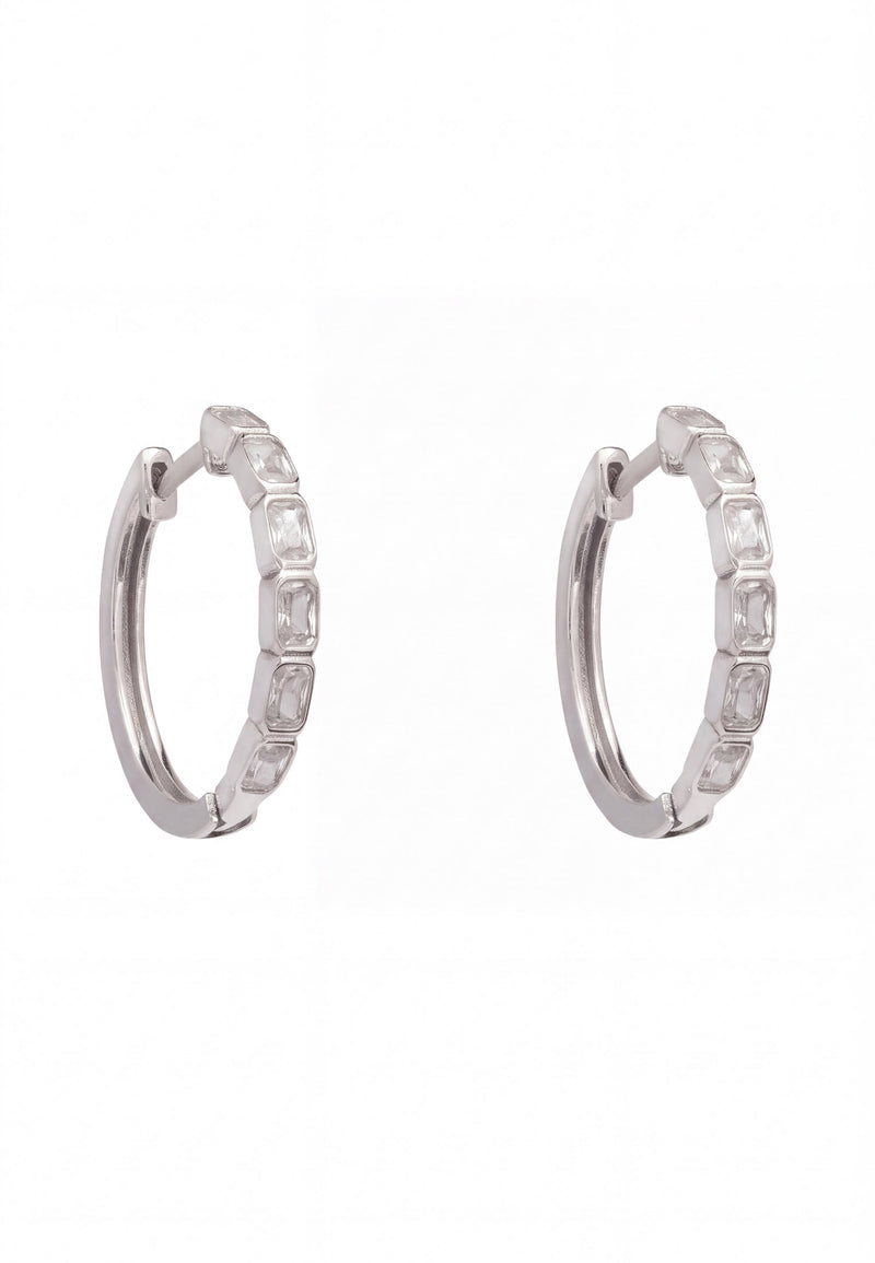 Classic Baguette Hoop Earrings Silver