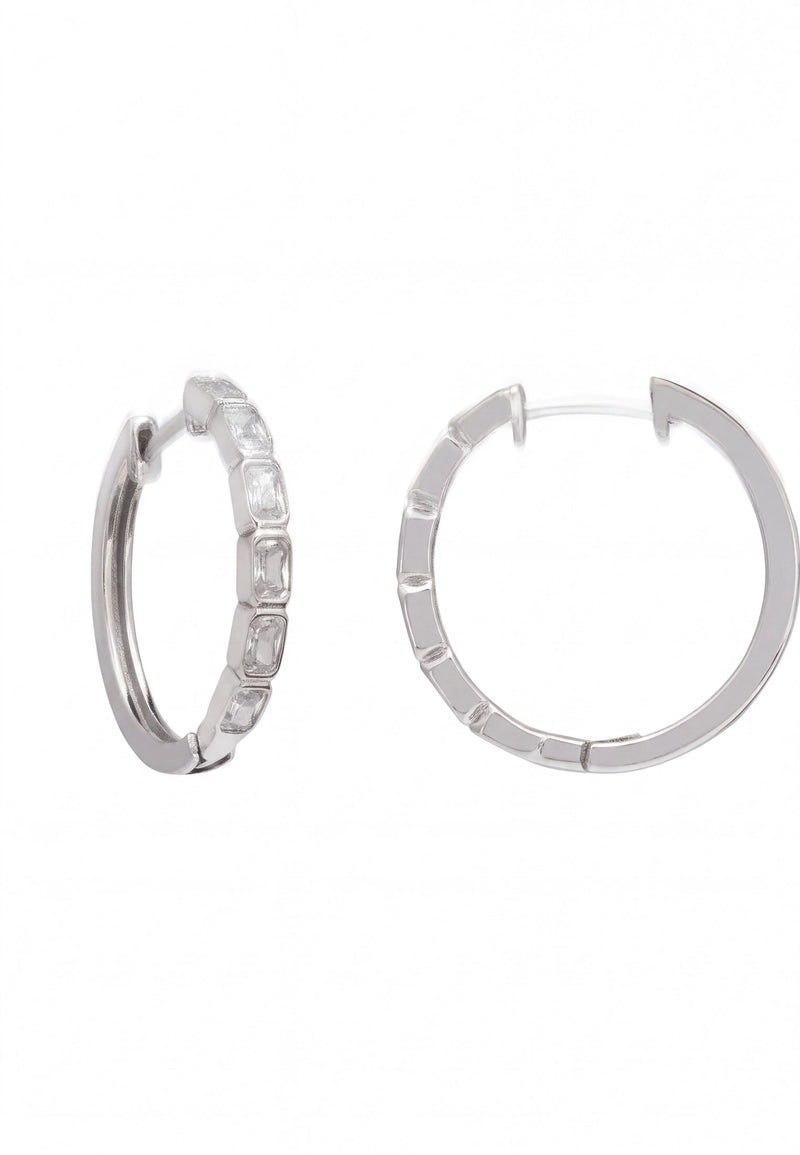 Classic Baguette Hoop Earrings Silver