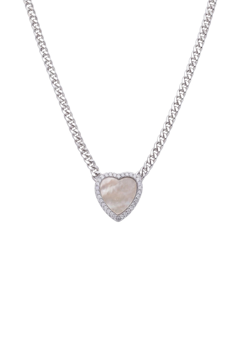 Heart Mother Of Pearl Necklace Silver