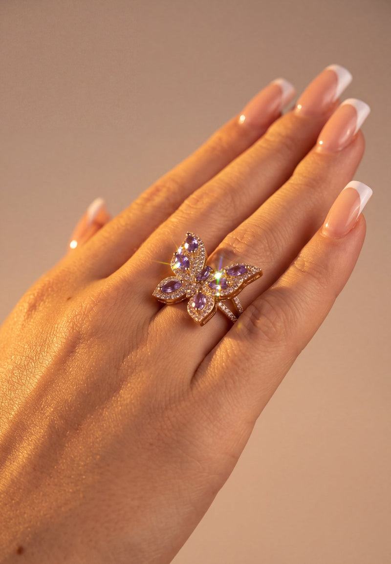Butterfly Cocktail Ring Amethyst Gold