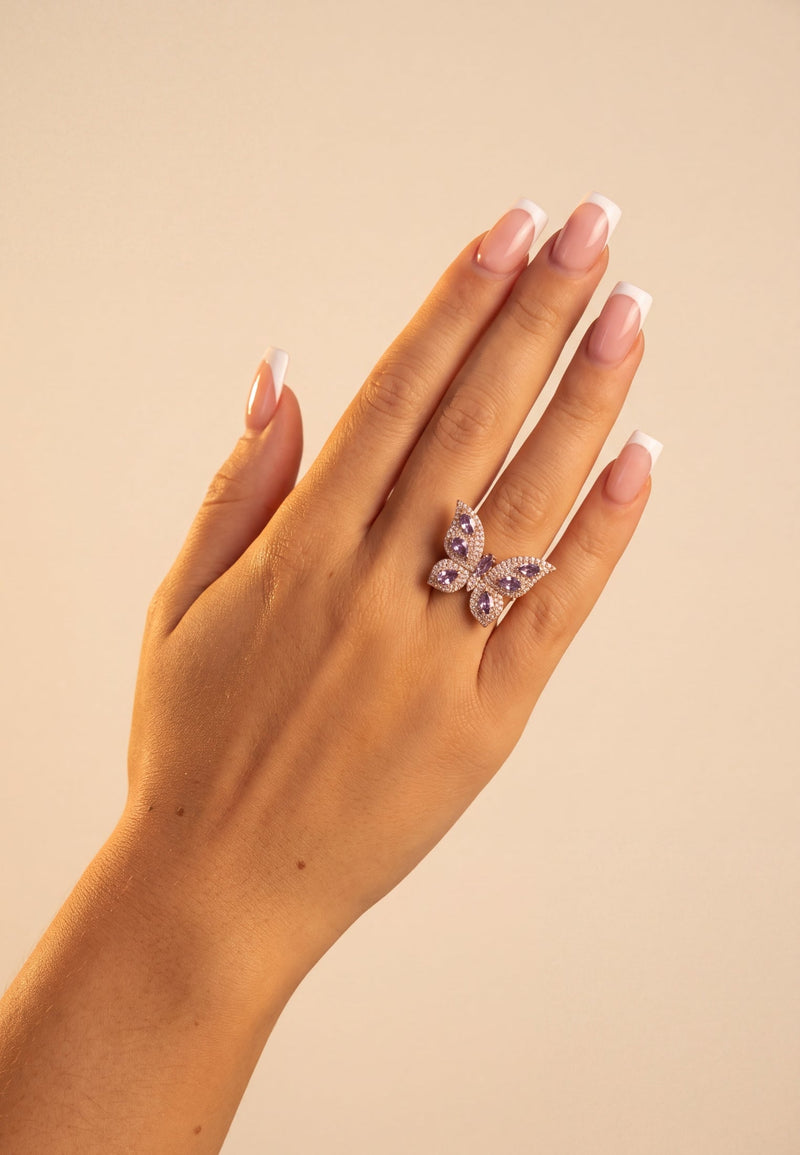 Butterfly Cocktail Ring Amethyst Gold