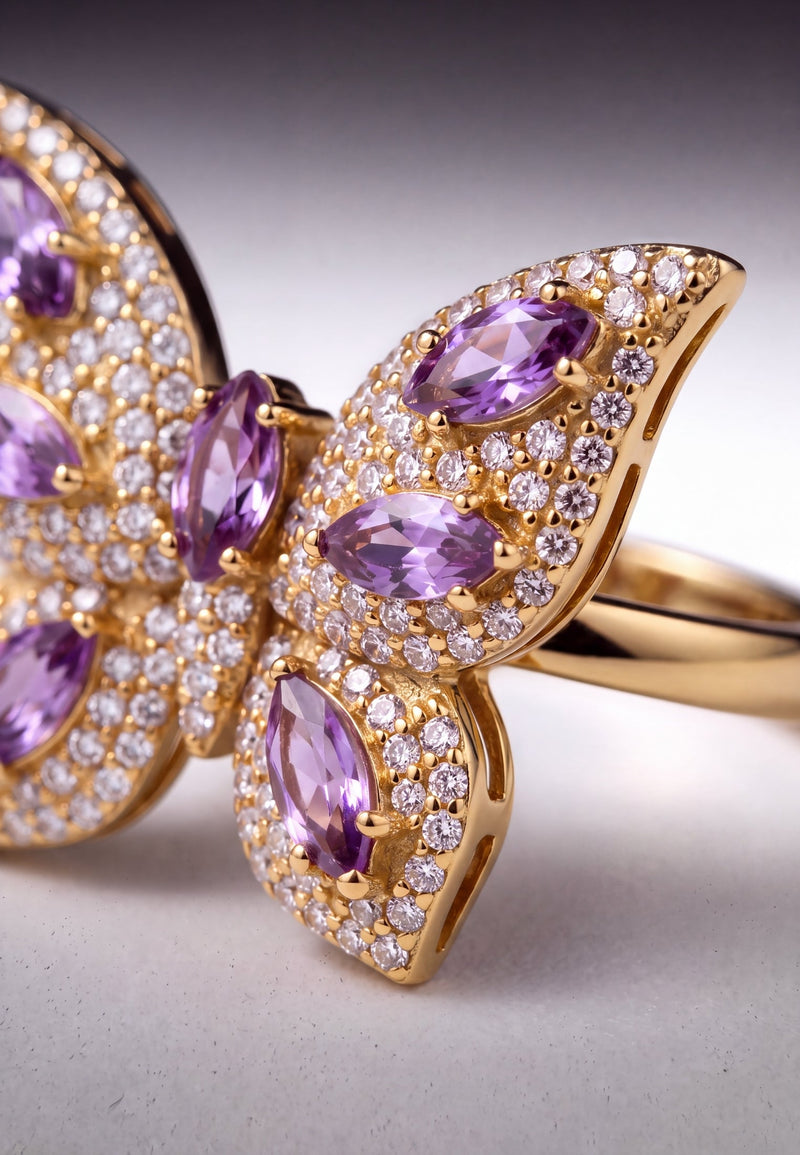 Butterfly Cocktail Ring Amethyst Gold