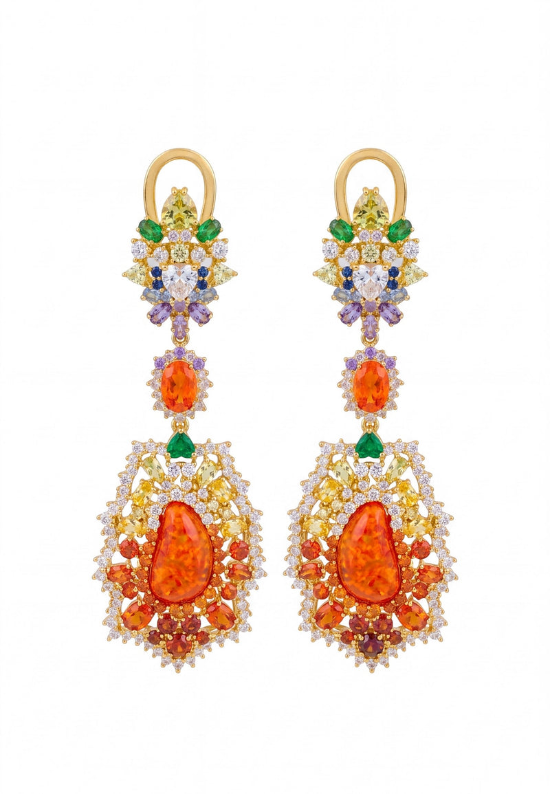 Frida Fire Opal Rainbow Drop Earrings Gold
