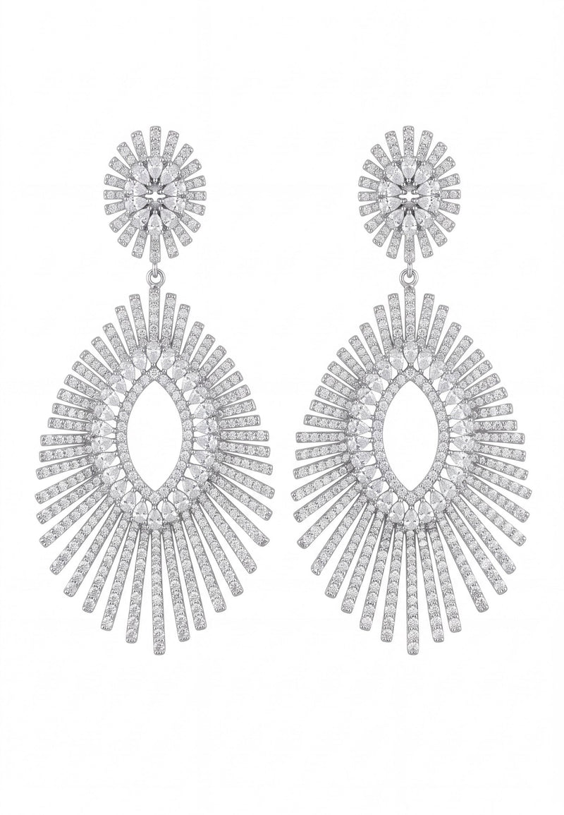 Geometria Sunburst Statement Drop Earrings Silver