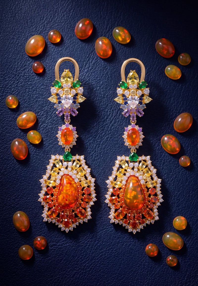 Frida Fire Opal Rainbow Drop Earrings Gold