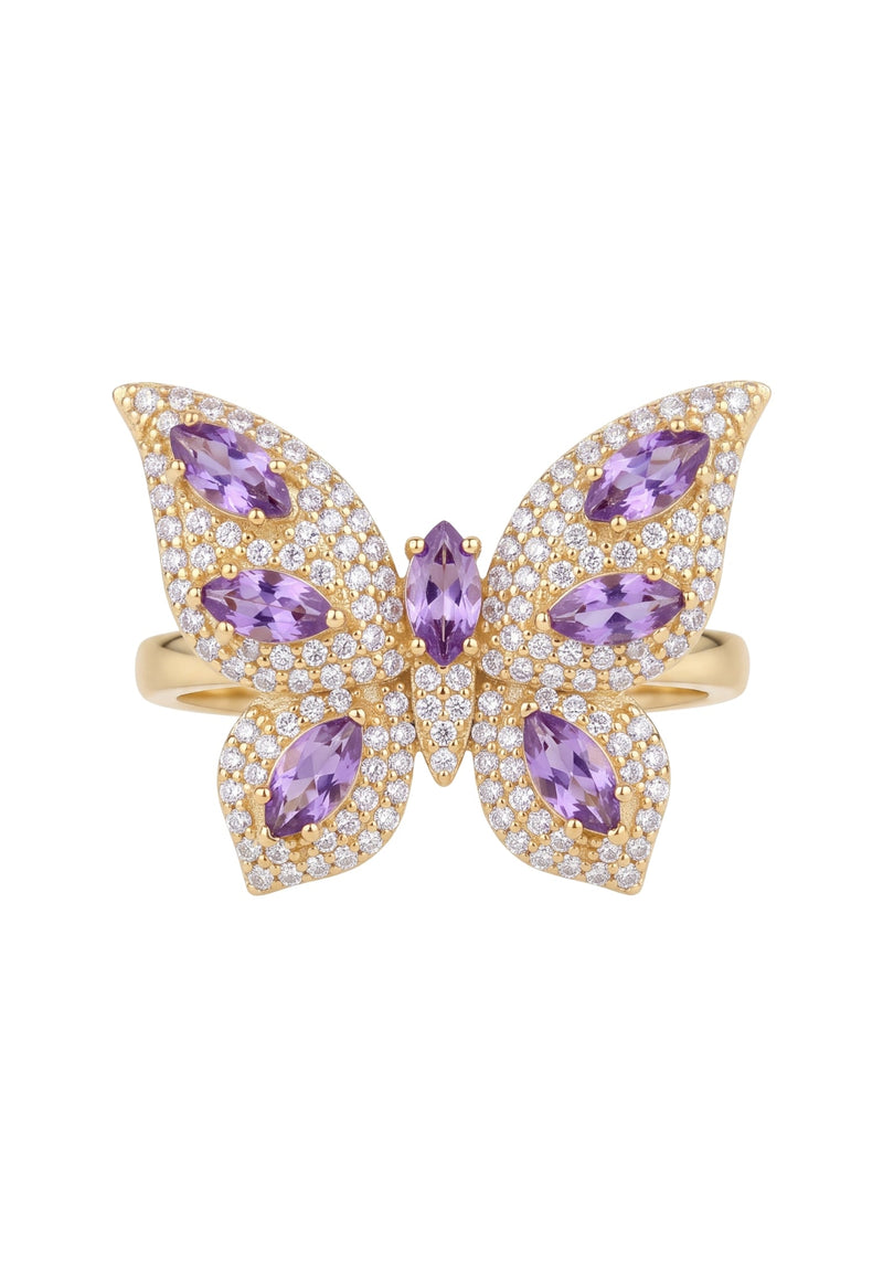 Butterfly Cocktail Ring Amethyst Gold
