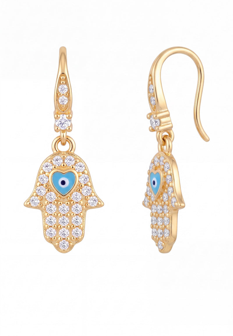 Hamsa Hand Drop Earrings Gold