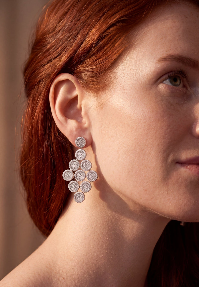 Mirage Disc Cascading Drop Earrings Silver