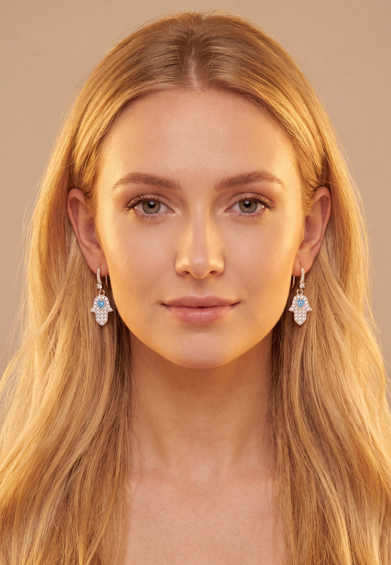 Hamsa Hand Drop Earrings Gold