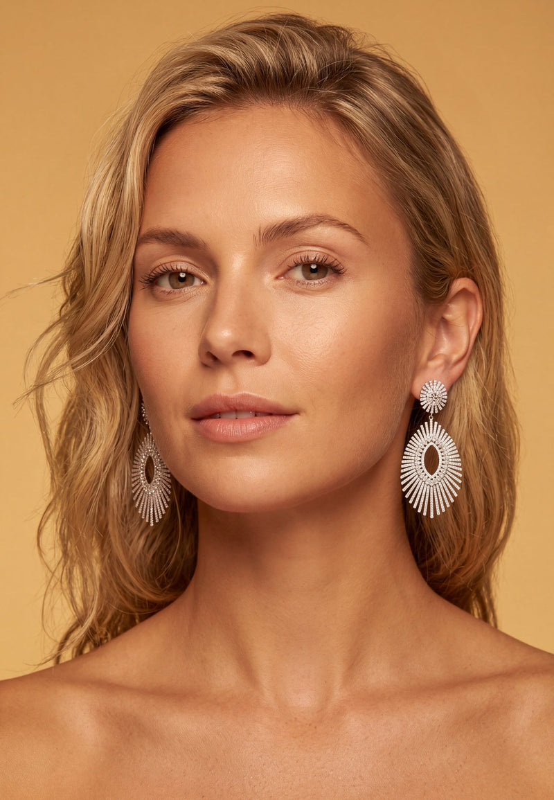 Geometria Sunburst Statement Drop Earrings Silver