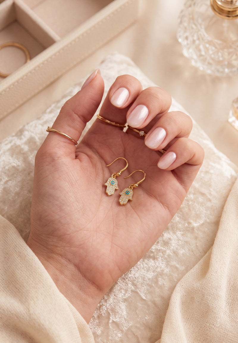 Hamsa Hand Drop Earrings Gold
