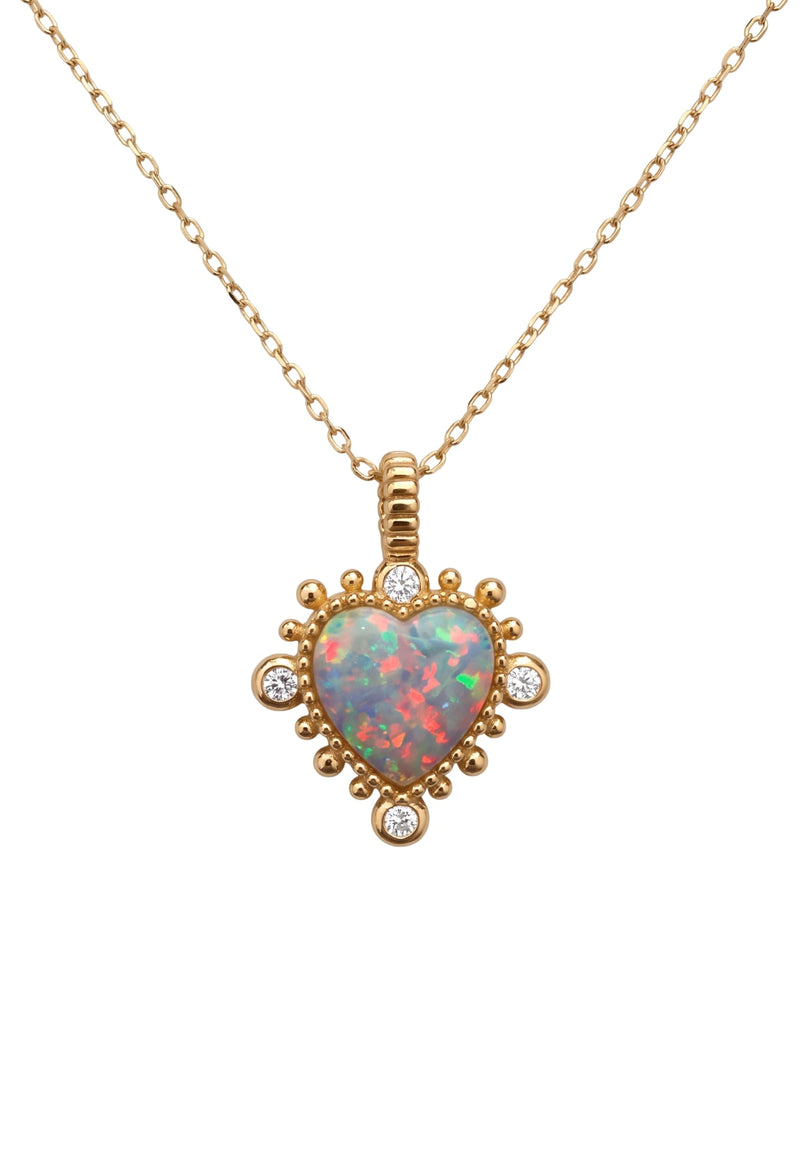 Angelique White Opal Heart Pendant Necklace Gold