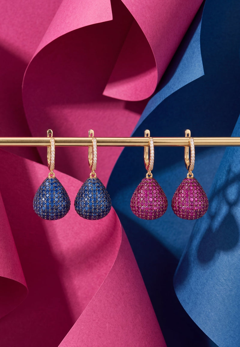 Valerie Pear Drop Gemstone Earrings Gold Sapphire Blue