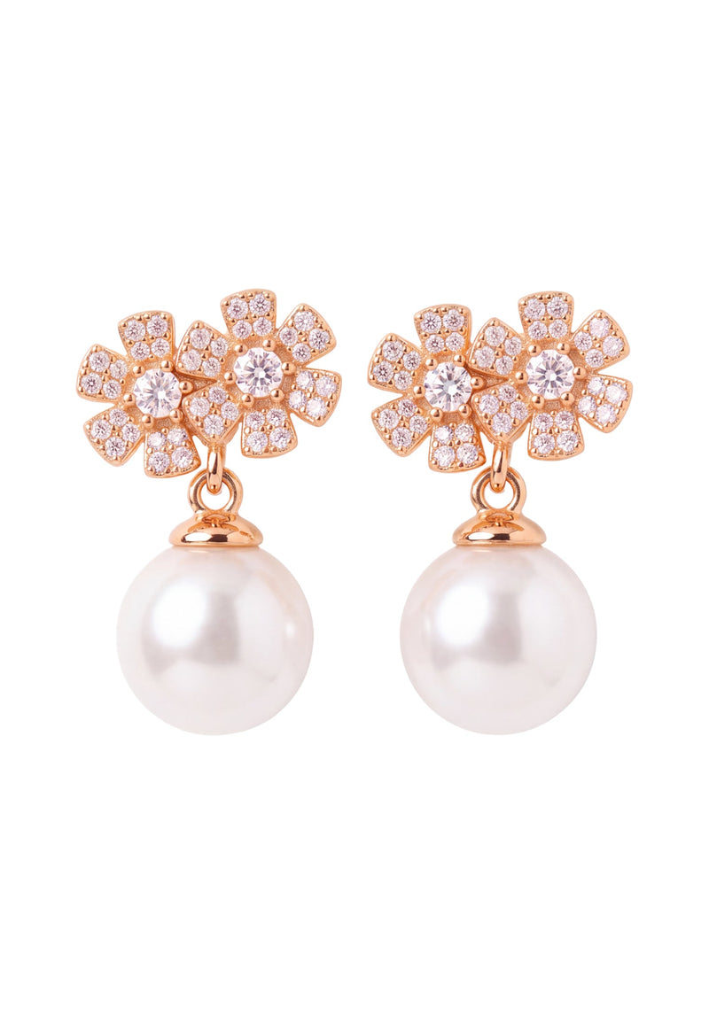 Bouquet And Pearl Drop Earrings Rosegold