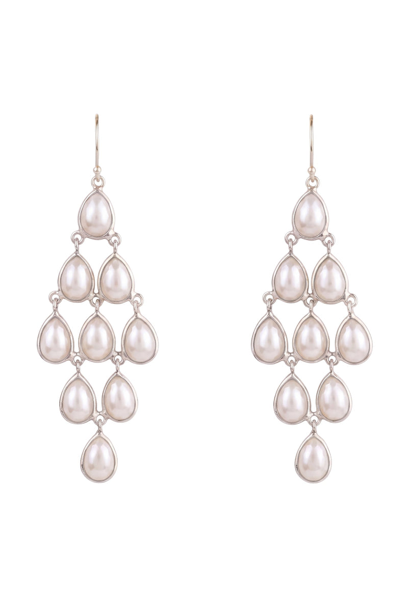 Erviola Gemstone Cascade Earrings Silver Pearl