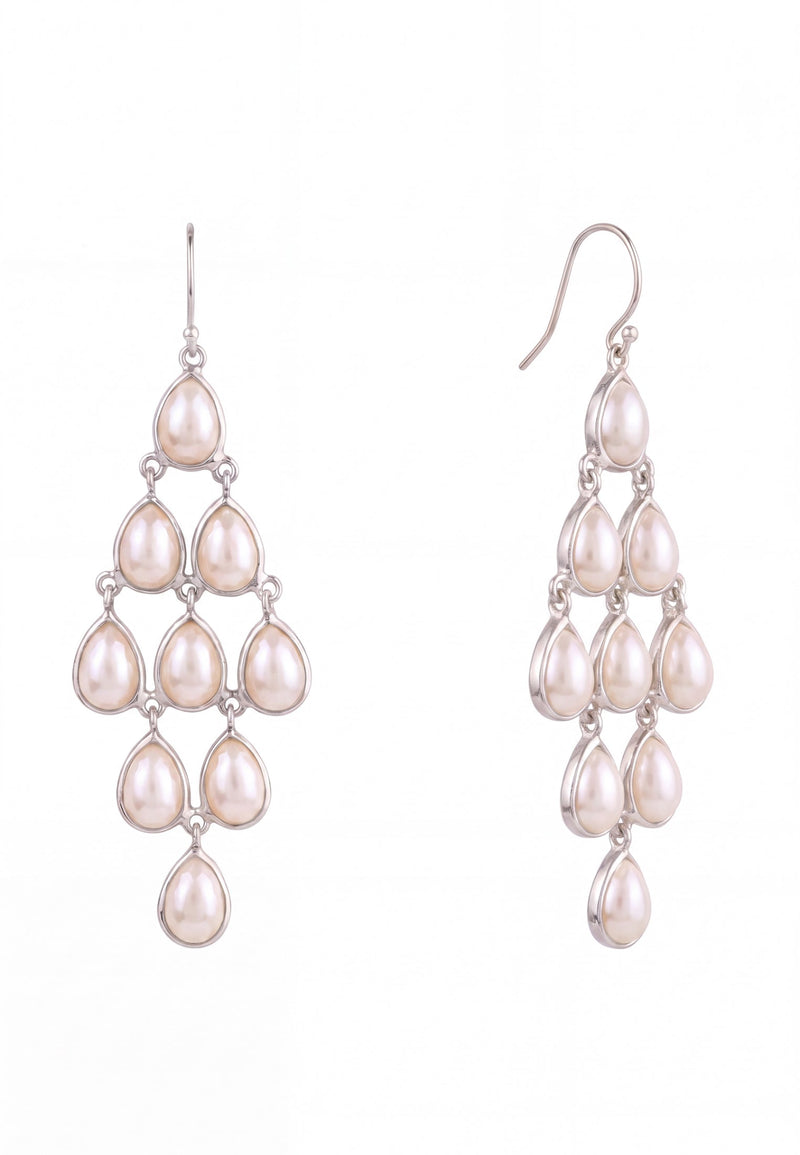 Erviola Gemstone Cascade Earrings Silver Pearl