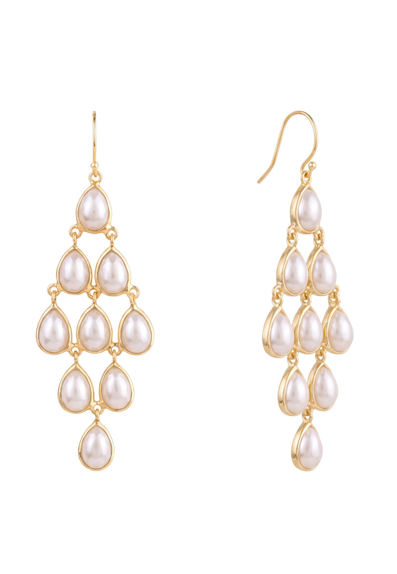 Erviola Gemstone Cascade Earrings Gold Pearl