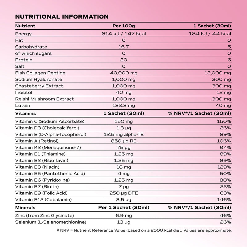 Benjamin Button 12,000mg Marine Collagen Drink - Strawberry Liquid Sachets - 14 Sachets - Perimenopause Support