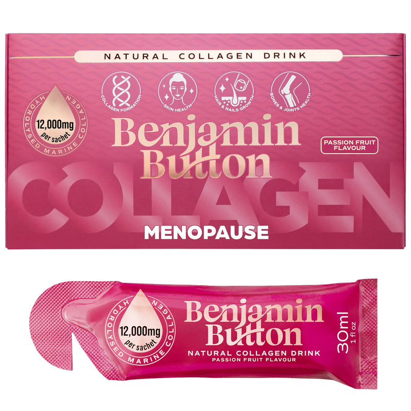 Benjamin Button 12,000mg Marine Collagen Drink - Passionfruit Liquid Sachets - 14 Sachets - Menopause Support